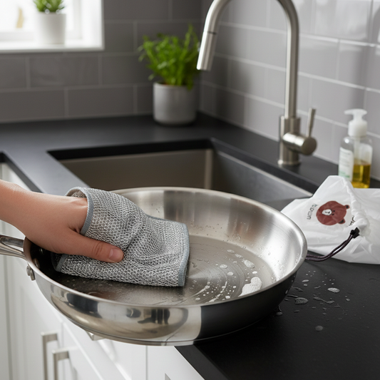 Combo Deal 2 Pcs Metal Wire Cleaning Cloths with Bear Food Cover Packet for Kitchen Cleaning