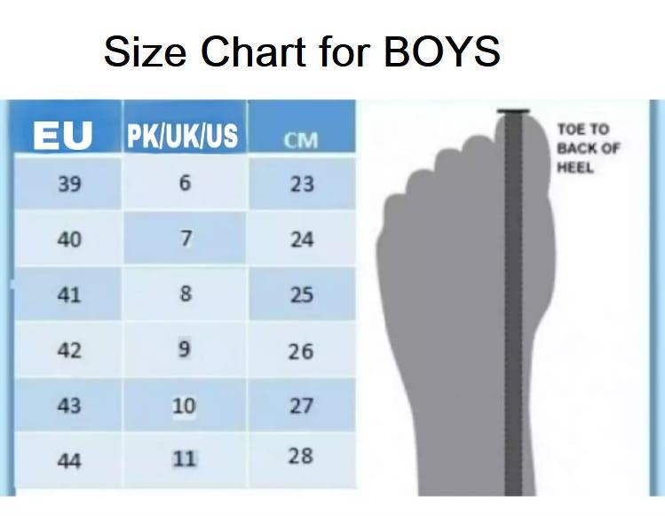 Boys athletic running shoes size chart guide
