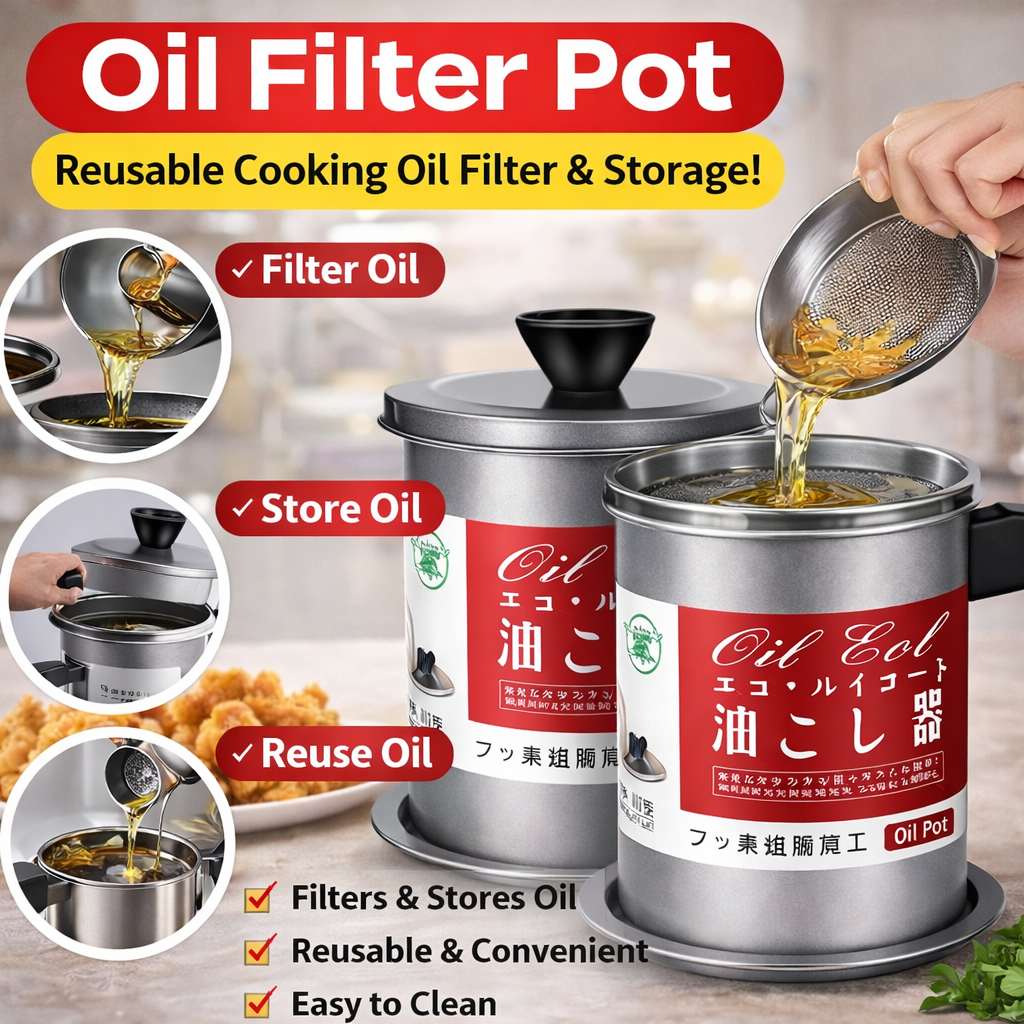 1.4L Stainless Steel Oil Filter Pot with Fine Mesh Strainer for Cooking Oil Storage