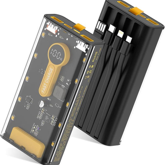10000mAh Fast Charging Power Bank with Built-in Cables