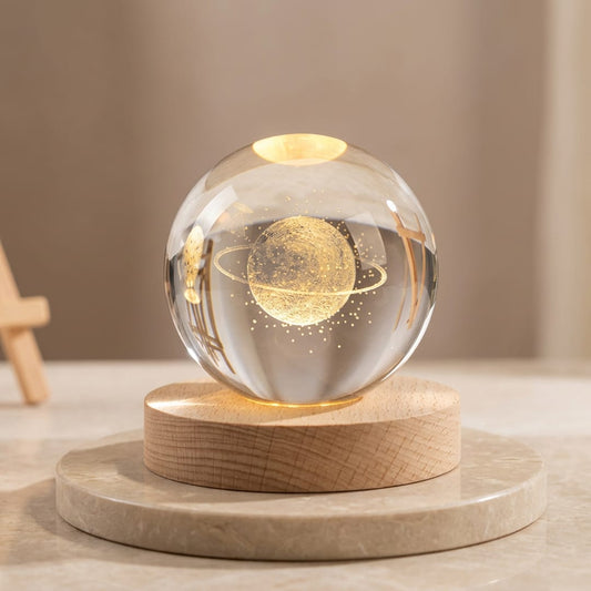 3D Crystal Ball LED Night Lamp with Wooden Base