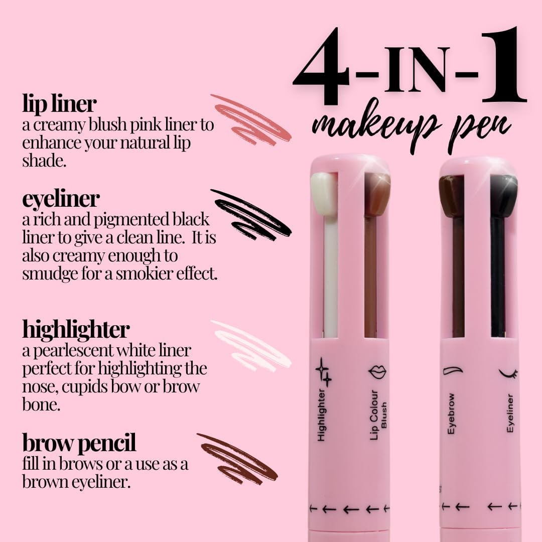 4 in 1 multi-effect makeup pen showing four eyeliner tips and product features.