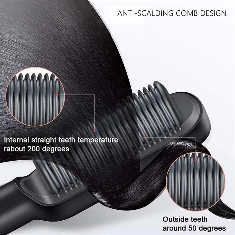Close-up of the 909 hair straightener comb with advanced PTC heating technology.