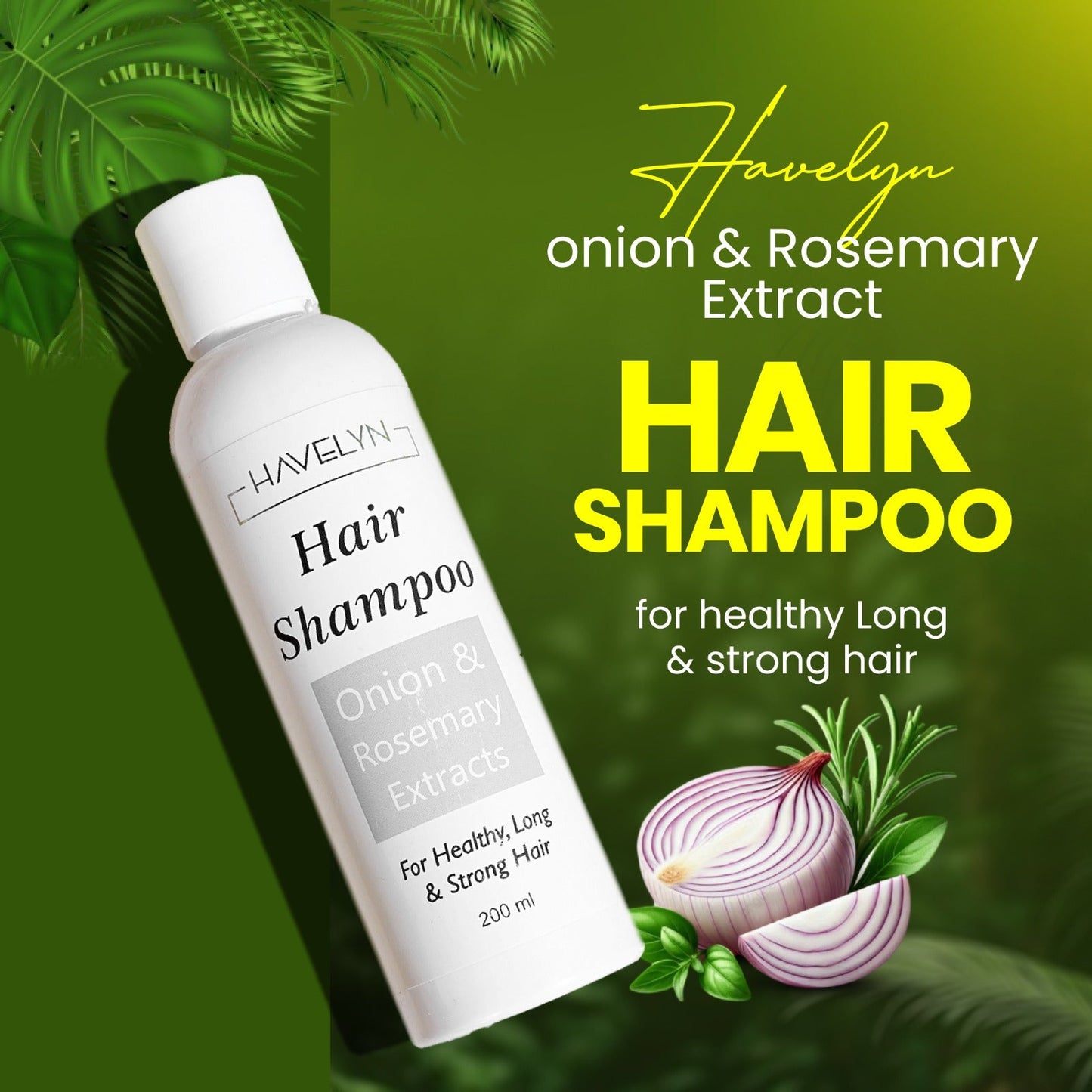 Havelyn Onion and Rosemary Hair Shampoo for hair growth, stronger hair, healthy scalp and reduced hair fall