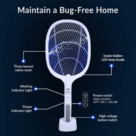 LED mosquito killer racket with USB charging.