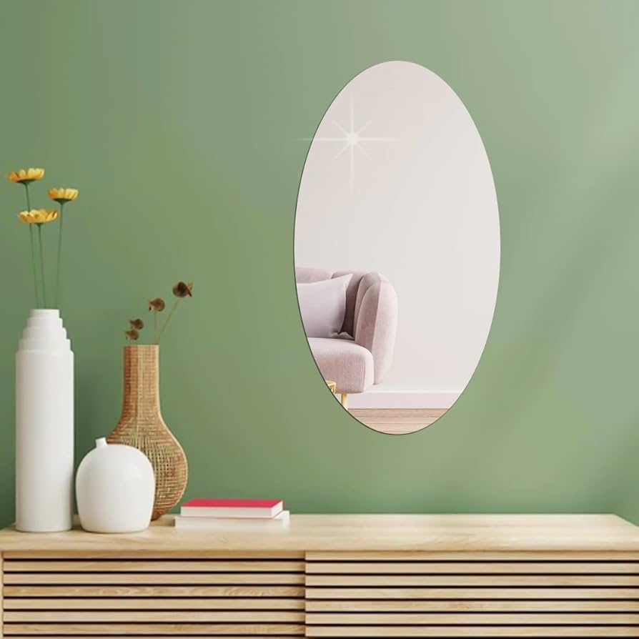 Modern oval acrylic wall mirror for bedroom and home decoration