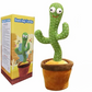 Plush dancing cactus toy with pot and box on a white background