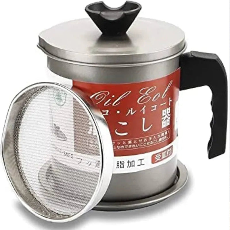 Oil Filter Pot with Lid and Fine Mesh Stainless Steel Filter