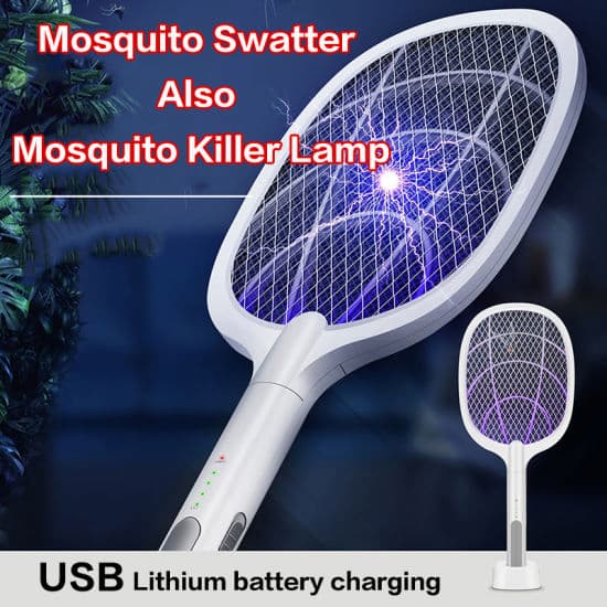 Portable electric fly swatter for indoor and outdoor use.