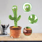 Plush cactus toy with cartoon eyes on a desk, featuring close-up details.