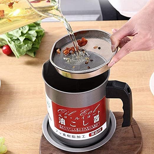 Kitchen Oil Filter Pot 1.4L for Reusing Cooking Oil and Removing Food Residue