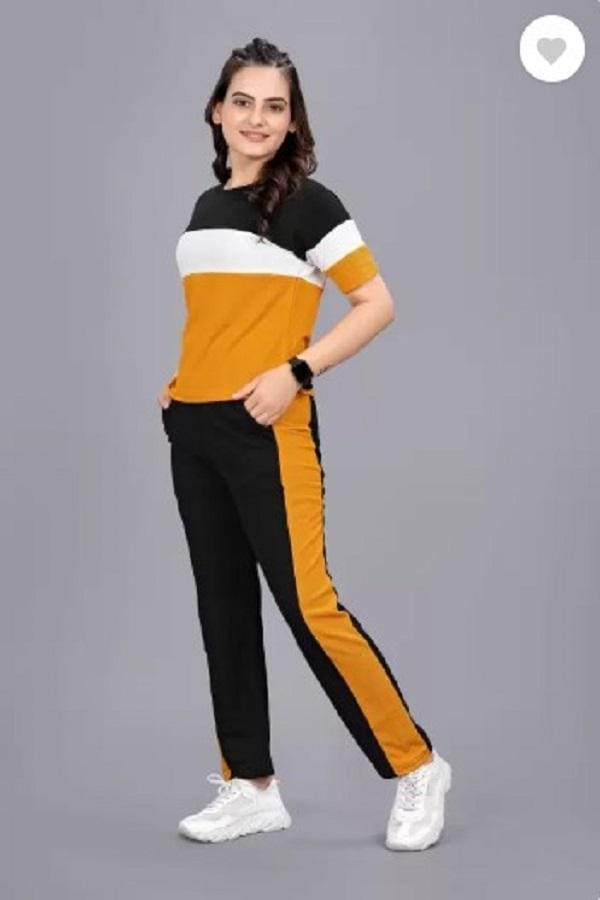 Women's Premium Yellow Printed Tracksuit 2 Pcs | Slim Fit Casual Sportswear Set