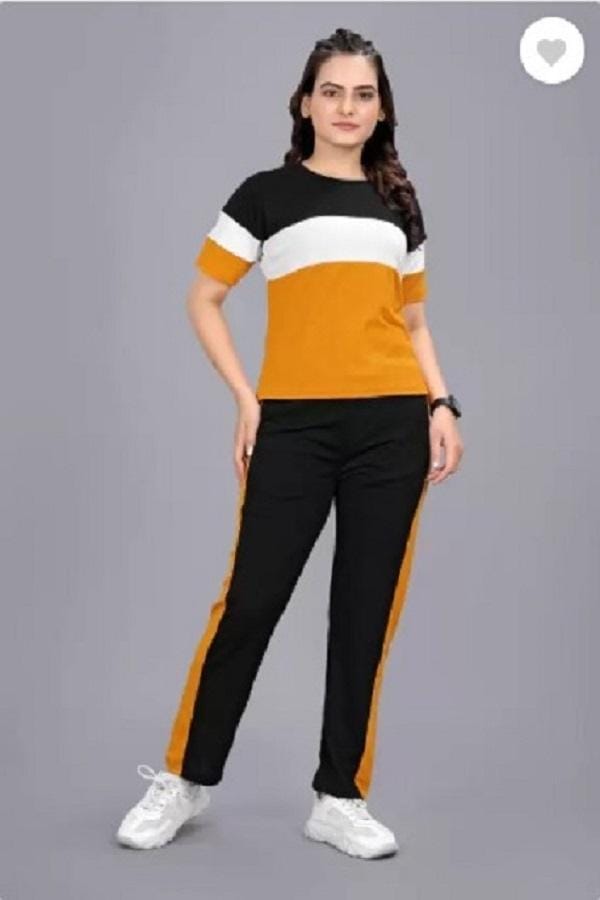 Women's Premium Yellow Printed Tracksuit 2 Pcs | Slim Fit Casual Sportswear Set