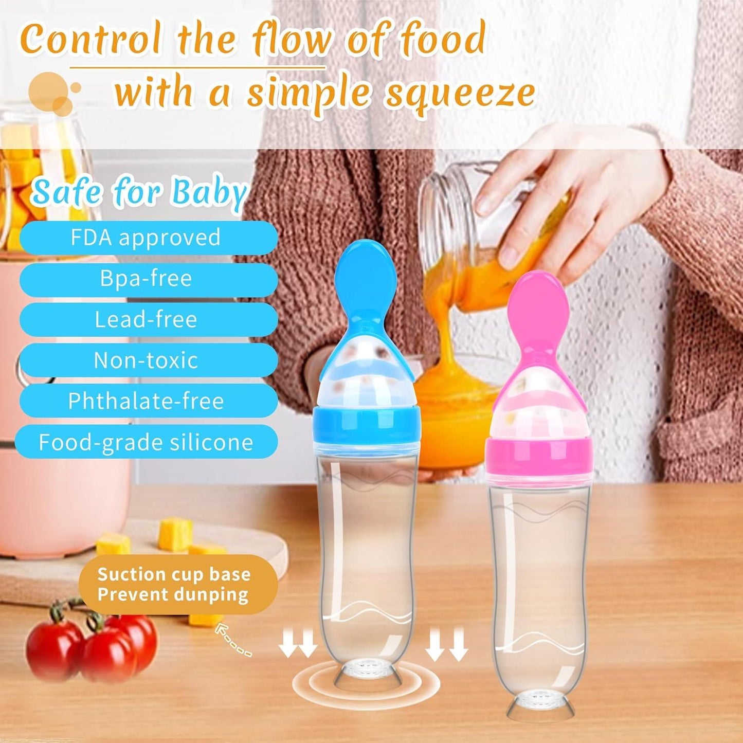 90ml baby feeding bottle with silicone spoon