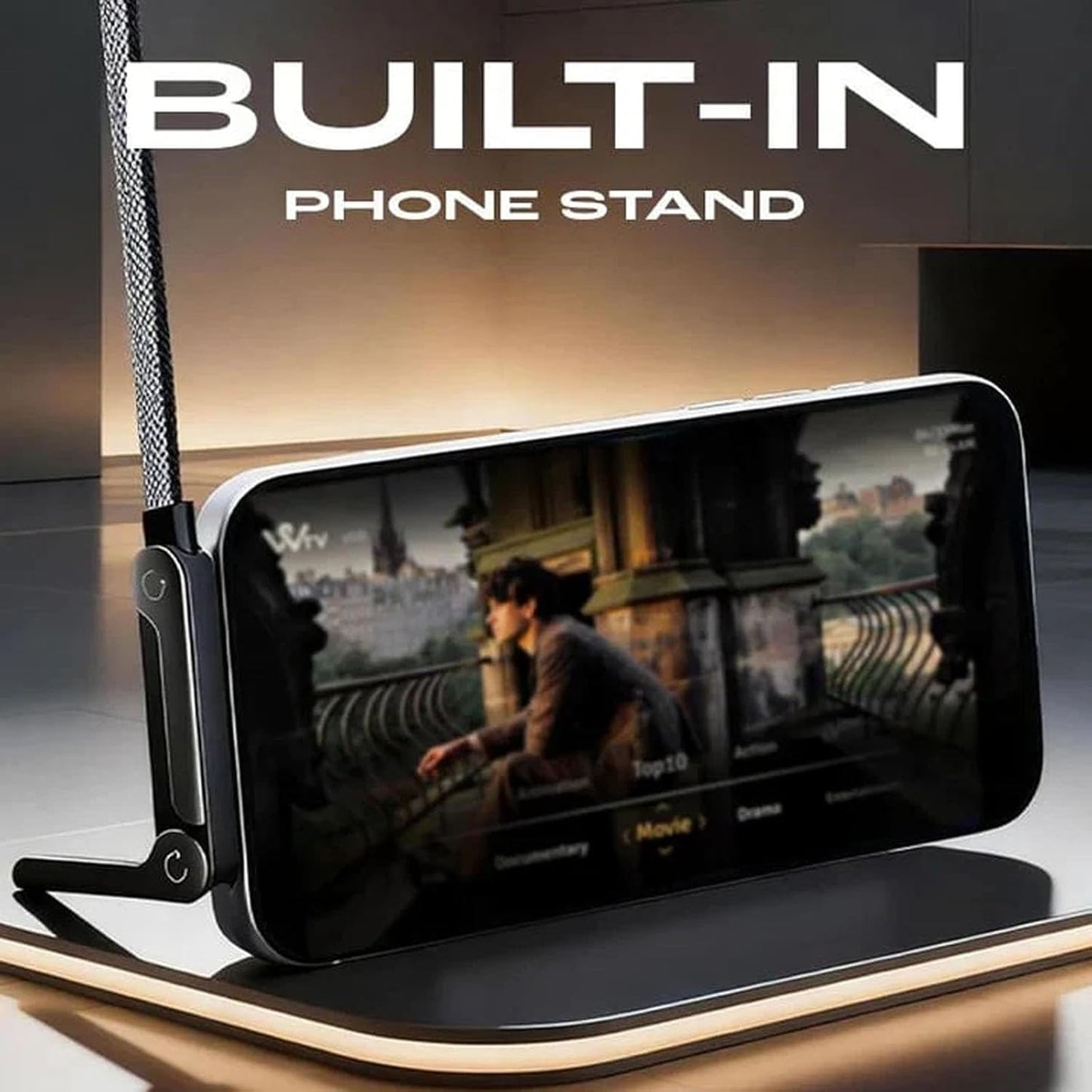 built-in flexible phone mount for convenient hands-free use