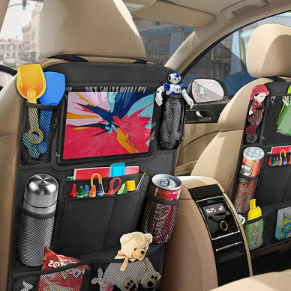 car seat back organizer with multiple storage pockets