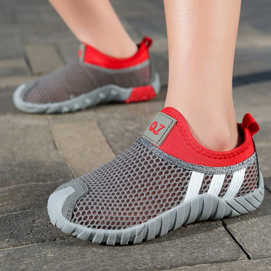 Kids Grey Red Breathable Mesh Sports Shoes Lightweight Running Shoes for Children Pakistan