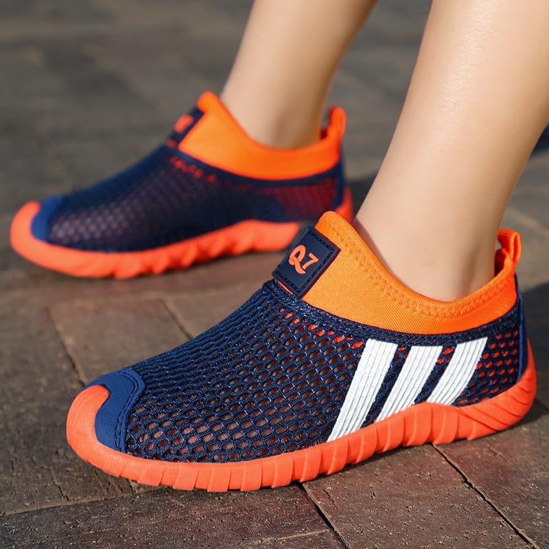 Kids Breathable Mesh Sports Shoes Orange Navy Lightweight Casual Running Shoes for Boys and Girls Ages 5 to 12 Pakistan