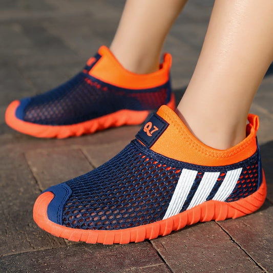 Kids Breathable Mesh Sports Shoes Orange Navy Lightweight Casual Running Shoes for Boys and Girls Ages 5 to 12 Pakistan