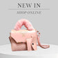 Elegant beige quilted handbag with faux fur handle and premium crossbody design for women.