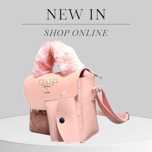 Pink luxury quilted handbag with faux fur handle designed for stylish women and everyday fashion.
