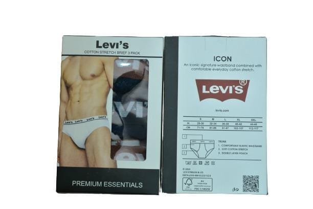 Men's boxer briefs retail packaging and product information