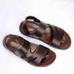 Top view of men's brown casual leather sandals