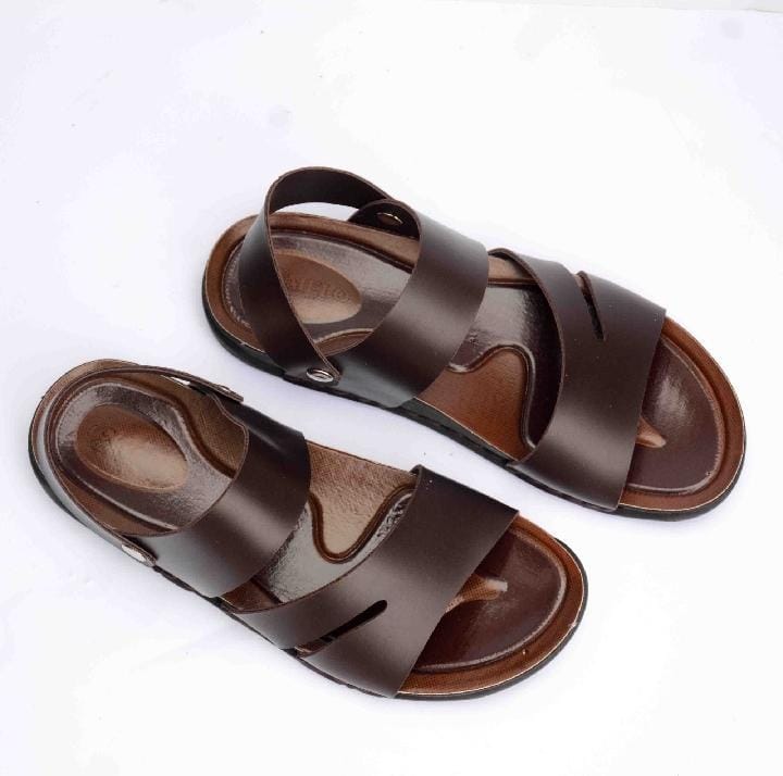 Top view of men's brown casual leather sandals