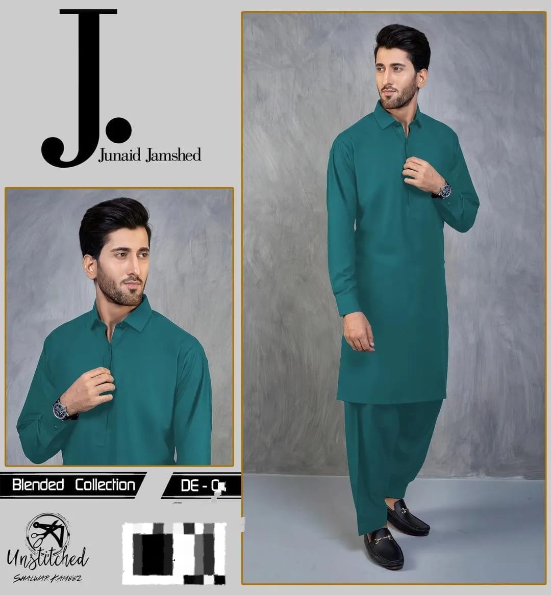 Men's green unstitched shalwar kameez suit wash and wear fabric