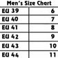 Men's sandals size chart EU 39 to 44