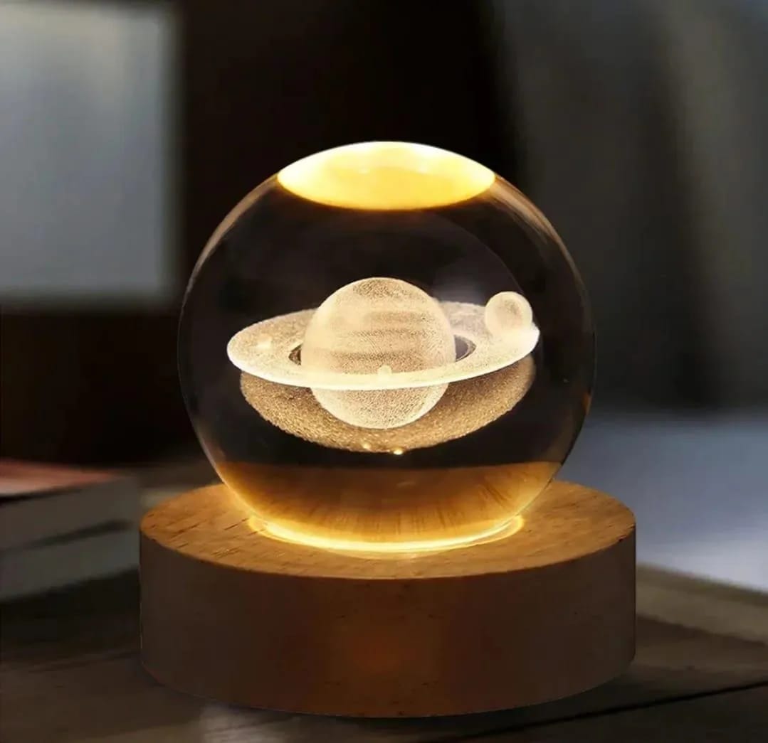 Moon Crystal Ball Lamp with Warm Golden LED Light