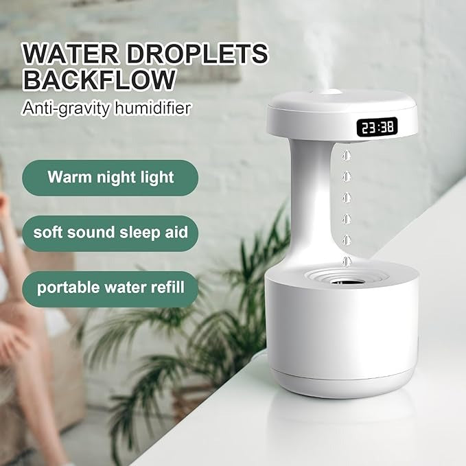 portable waterless humidifier with water droplet mist feature