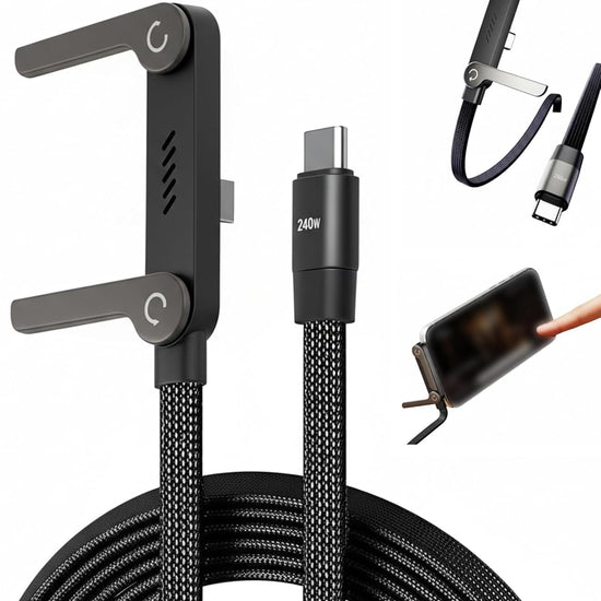 2-In -1 240W Fast Charging USB-Cable With Built-in Phone Stand
