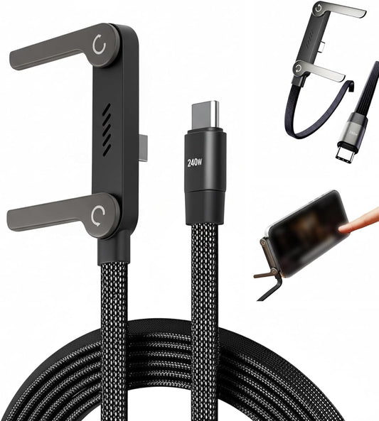 2-In -1 240W Fast Charging USB-Cable With Built-in Phone Stand
