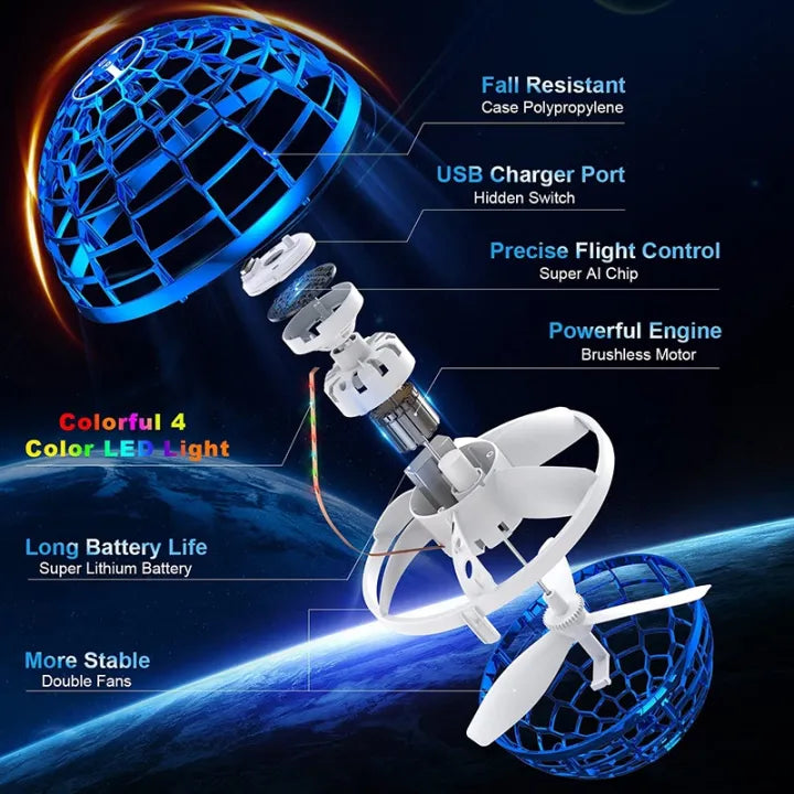 rechargeable flying spinner orb with colorful LED lights