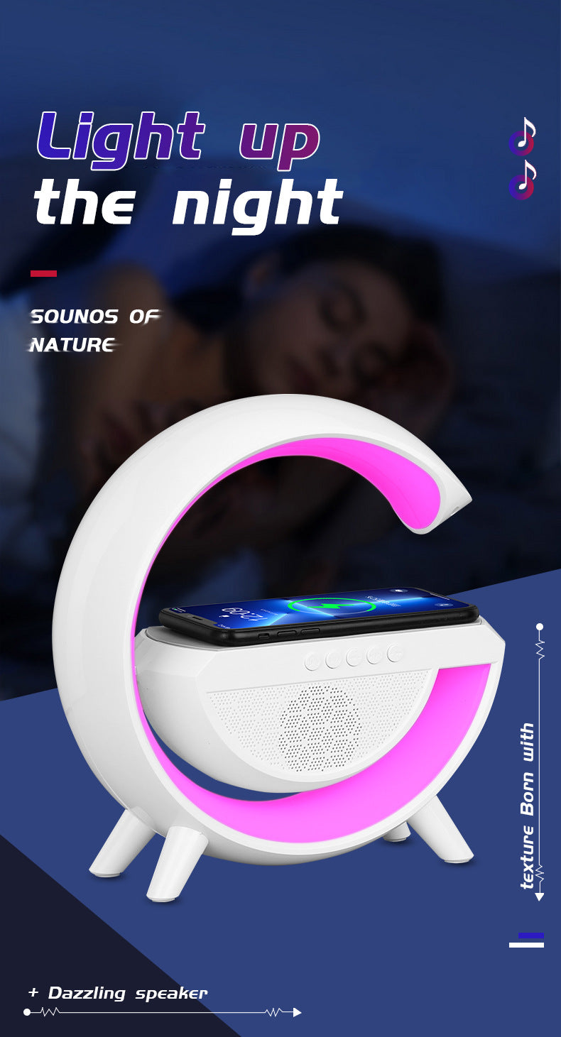 White RGB Bluetooth speaker with colorful ambient night light for bedroom and office desk
