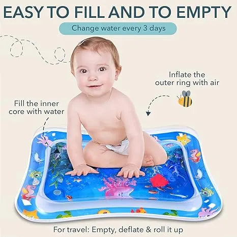 Baby water play mat with easy fill and empty design for tummy time sensory activity
