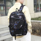 Black geometric school backpack with spacious compartments and adjustable shoulder straps