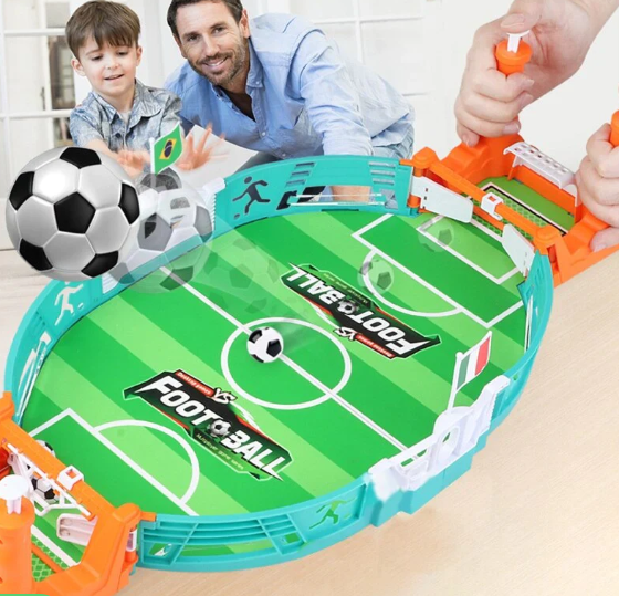 Double football puzzle board game with green playing field for kids