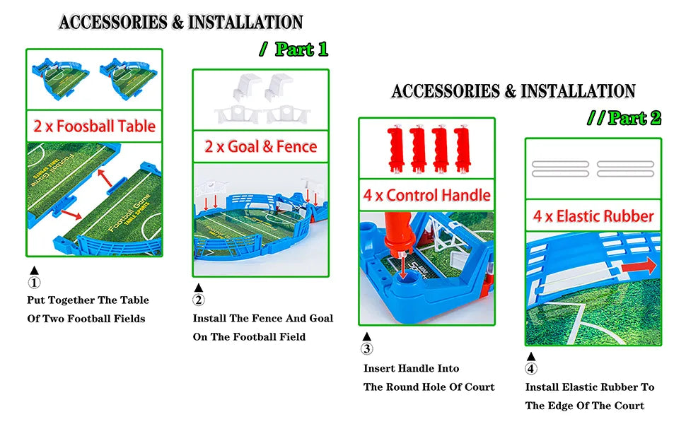 Double football tabletop board game features and playing instructions for kids