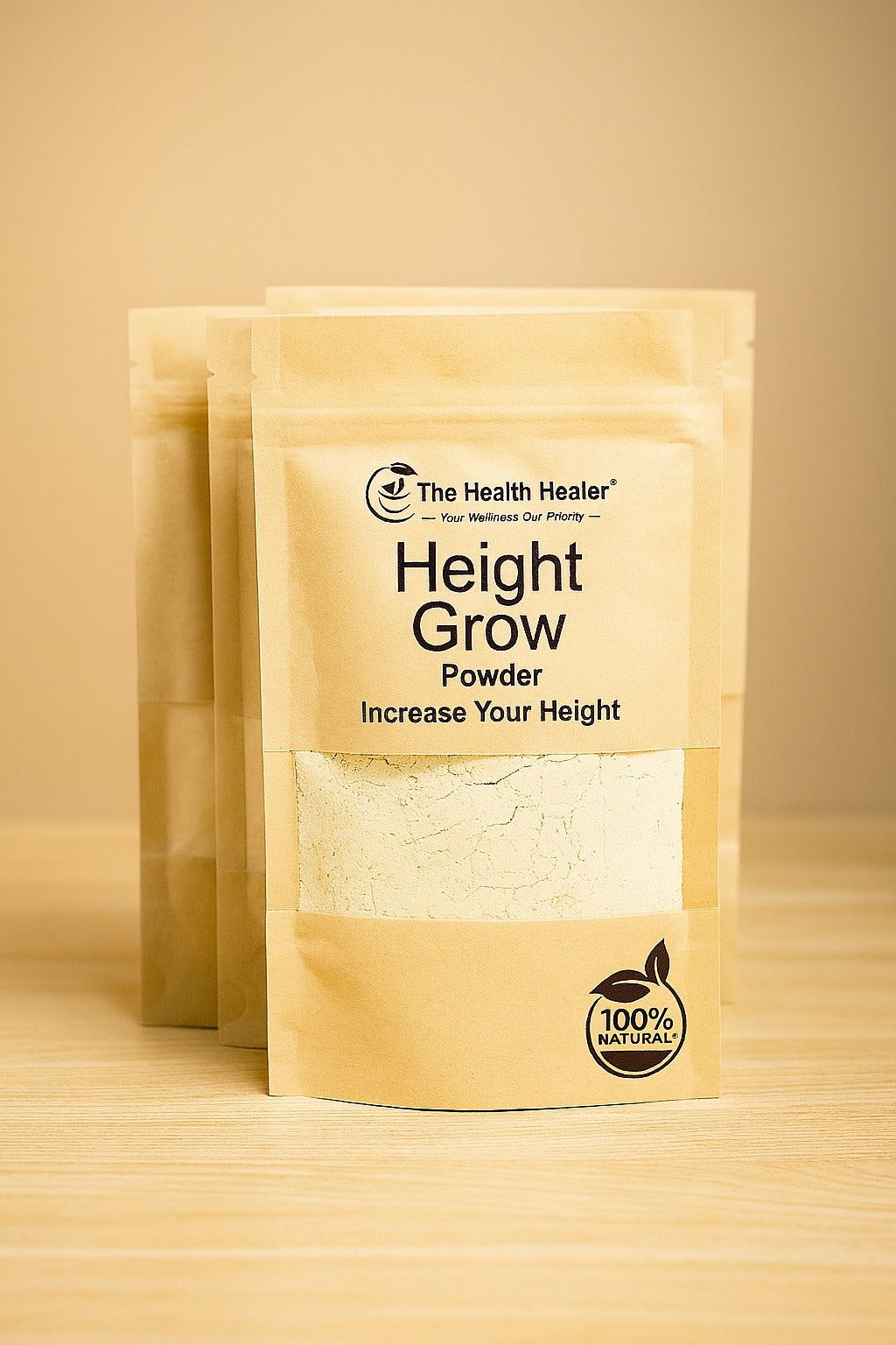 Beige Height Grow powder pouch product packaging