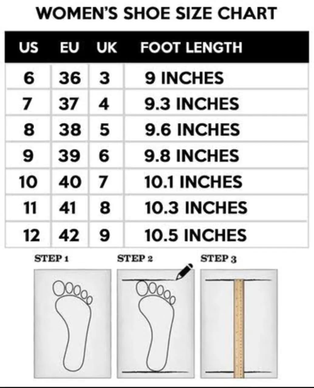 Pink women's sandals size chart showing available shoe sizes