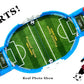 Portable double football tabletop game with colorful football field and player controls