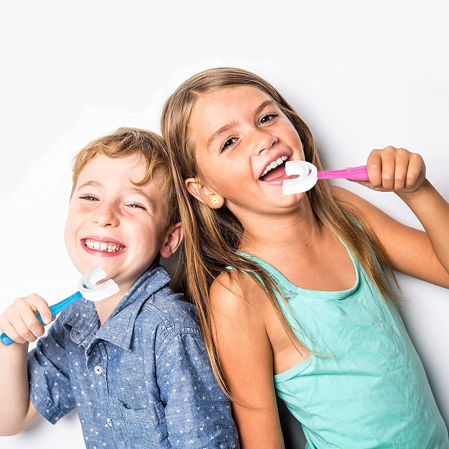 u-shaped silicone toothbrush designed for kids teeth cleaning