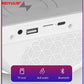 White wireless Bluetooth speaker rear ports buttons and multifunction control panel