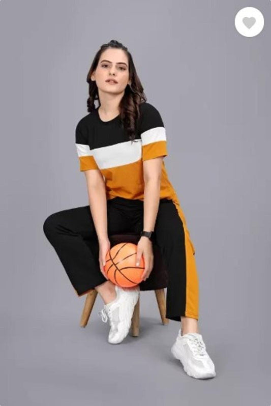 Women's black and orange tracksuit set with comfortable casual sportswear